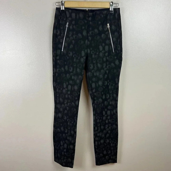 Rag & Bone Simone Pants Size 2 Leopard Print Ankle Cropped Mid Rise Black Work - Picture 2 of 13